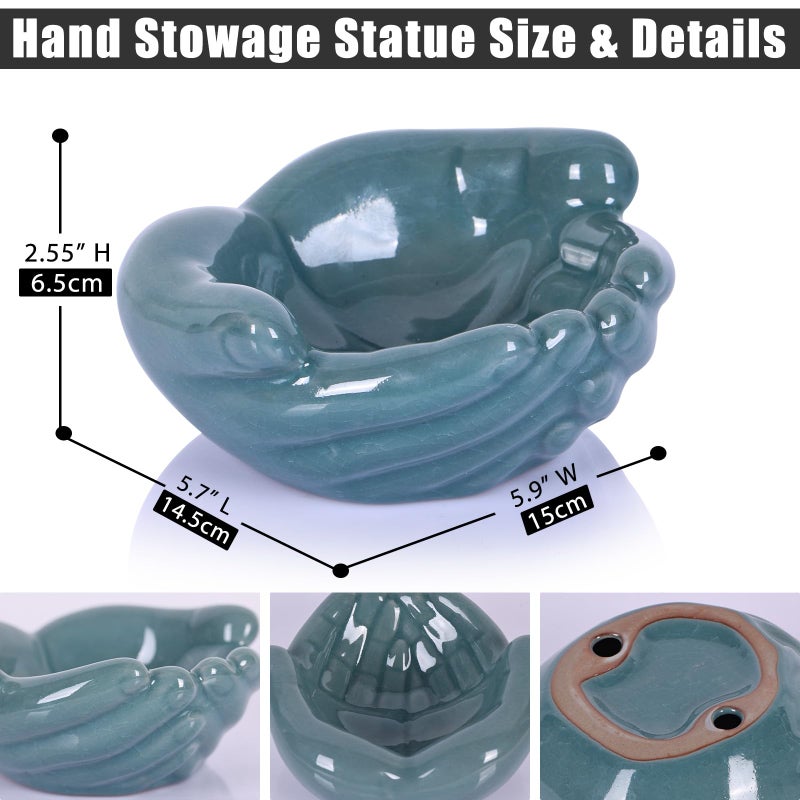 oliruim Ceramic Hands Bowl Dish Sculpture, Giving Hands Candy Holder for Succulent Planter, Crystal Rock Holder, Office, Keys Bowl for Entryway Table (Blue) - Image 4