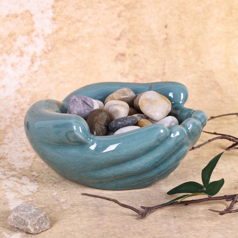 oliruim Ceramic Hands Bowl Dish Sculpture, Giving Hands Candy Holder for Succulent Planter, Crystal Rock Holder, Office, Keys Bowl for Entryway Table (Blue) - Image 5
