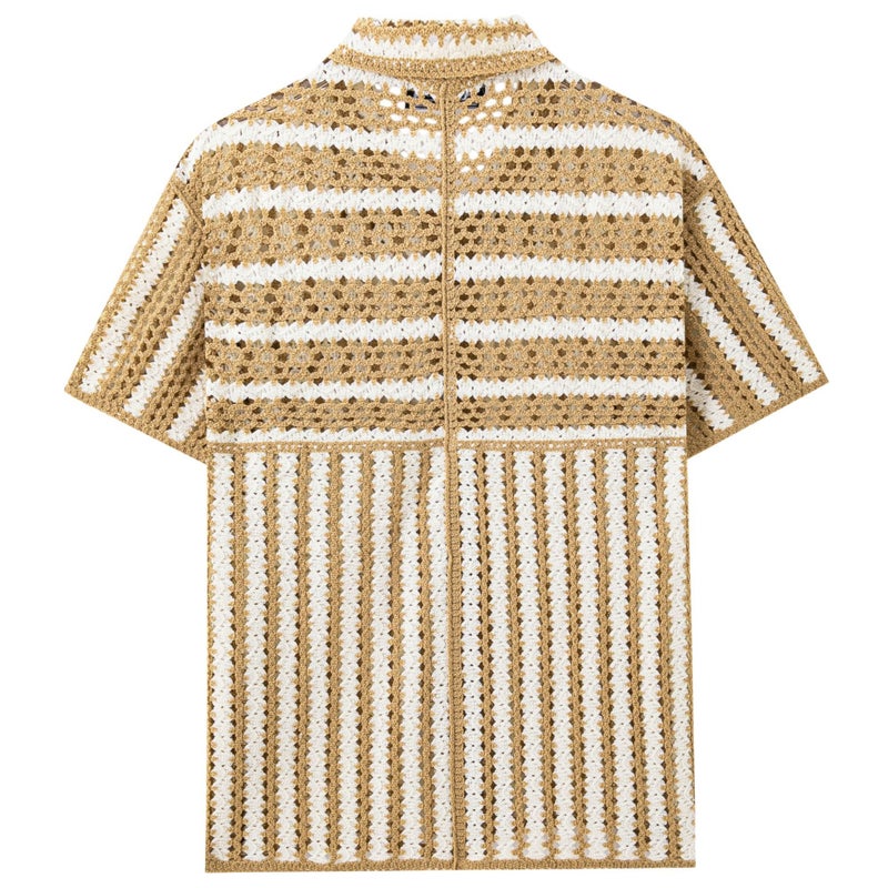 Men's Striped Cutout Polo Shirt - Image 3