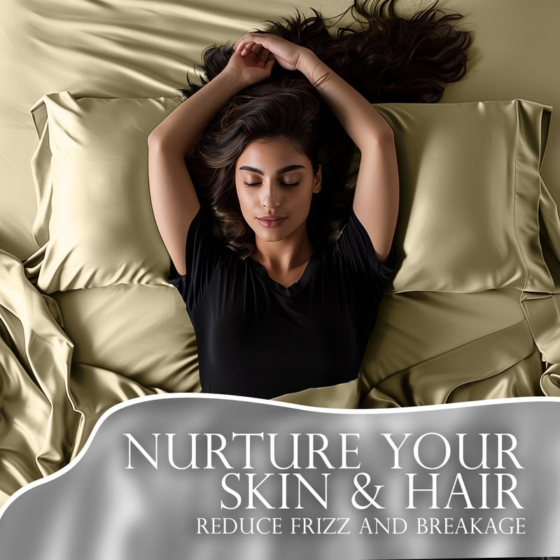 DECOLURE Satin Sheets Twin Size Set 3 Pcs - Silky & Luxuriously Soft Satin Bed Sheets w/ 15inch Deep Pocket - Similar to Silk Sheets - Double Stitching  Wrinkle Free (Champagne) - Image 5