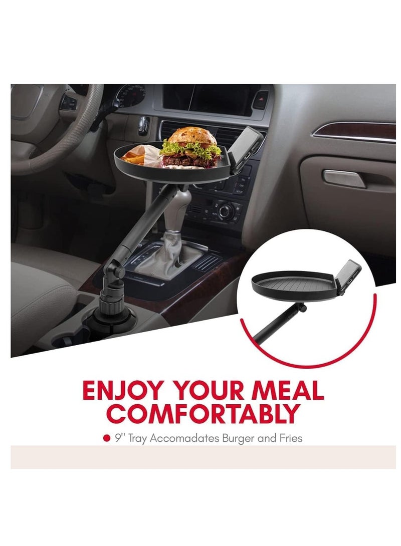 طاولة صينية سيارة قابلة للتعديل - صينية طعام مثالية للسيارة مع فتحة للهاتف وذراع دوار - منظم سيارة - ملحقات سفر أساسية لرحلات الطريق - Image 5