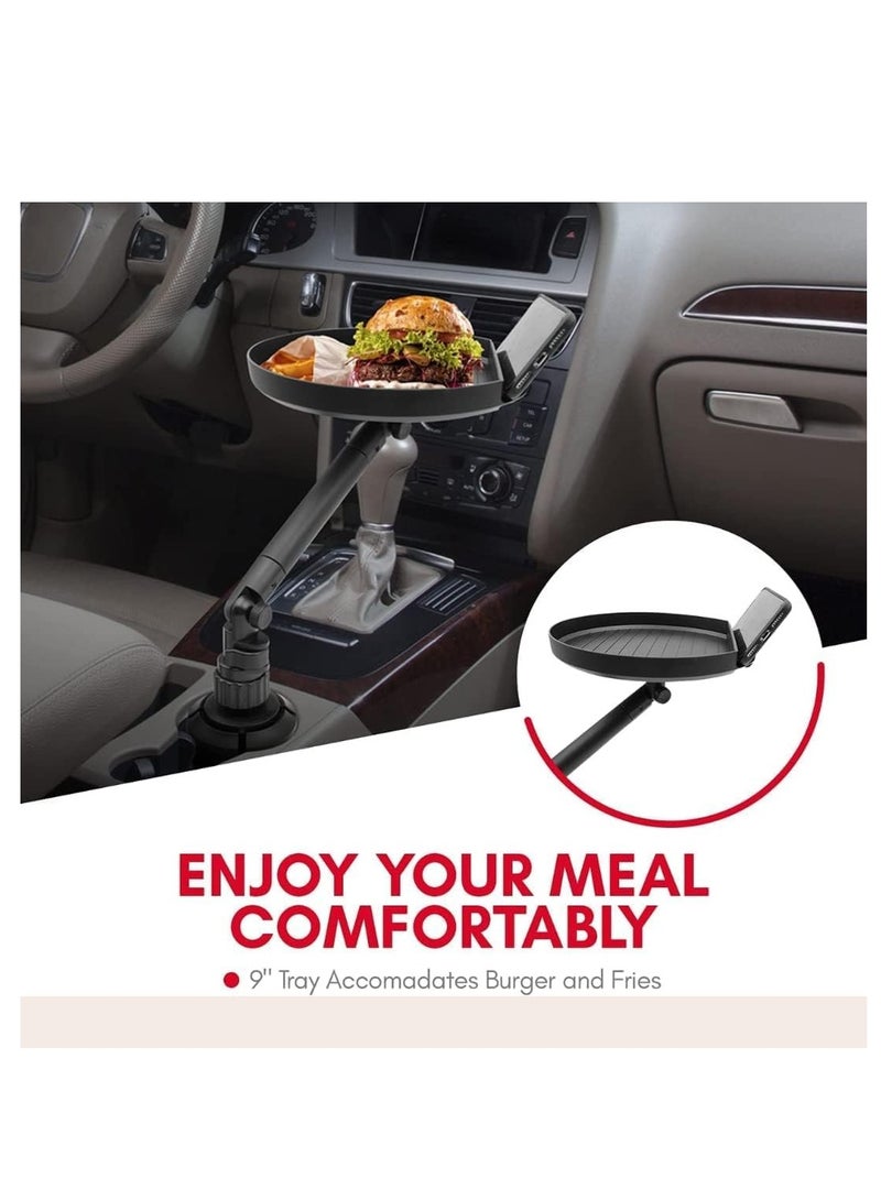 طاولة صينية سيارة قابلة للتعديل - صينية طعام مثالية للسيارة مع فتحة للهاتف وذراع دوار - منظم سيارة - ملحقات سفر أساسية لرحلات الطريق - Image 2