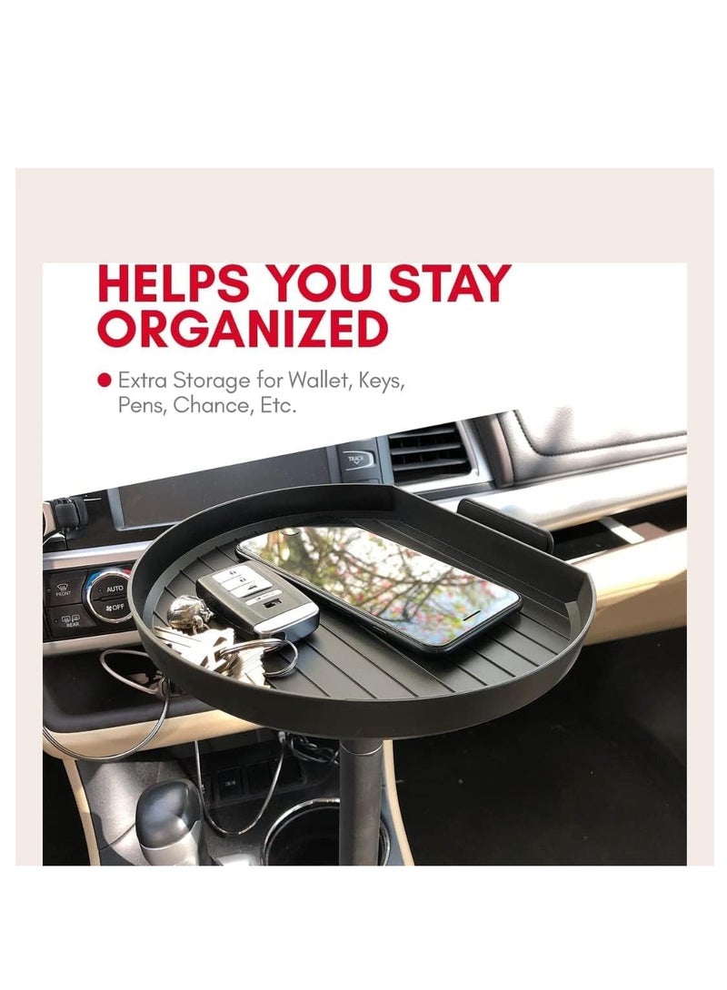 طاولة صينية سيارة قابلة للتعديل - صينية طعام مثالية للسيارة مع فتحة للهاتف وذراع دوار - منظم سيارة - ملحقات سفر أساسية لرحلات الطريق - Image 3