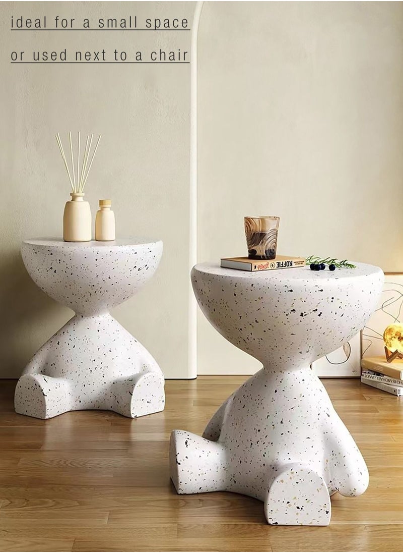 Terrazzo Side Table Bedside Table Coffee Table Cafe Table Sofa Side Table End Table Snack Table Fashion Design for Living Room Bedroom Office Retail White H43xL40xW38 cm