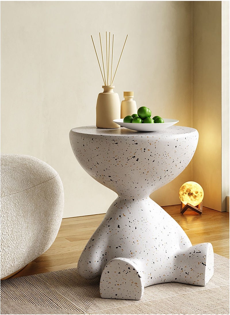Terrazzo Side Table Bedside Table Coffee Table Cafe Table Sofa Side Table End Table Snack Table Fashion Design for Living Room Bedroom Office Retail White H43xL40xW38 cm