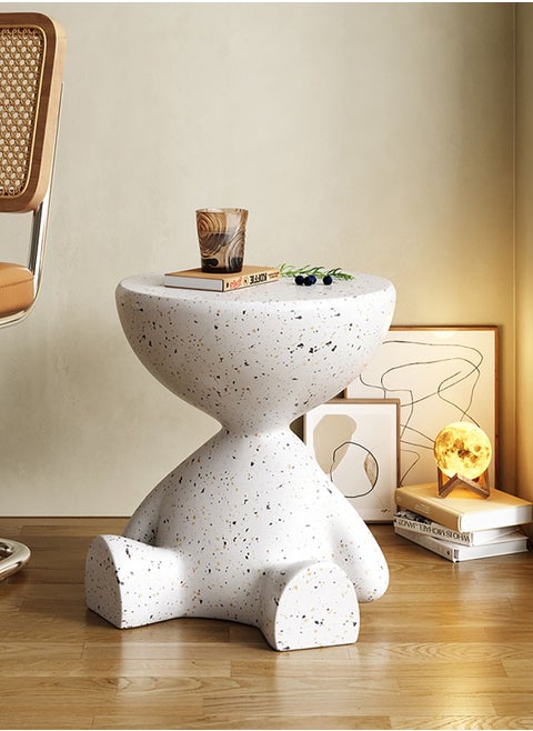 Terrazzo Side Table Bedside Table Coffee Table Cafe Table Sofa Side Table End Table Snack Table Fashion Design for Living Room Bedroom Office Retail White H43xL40xW38 cm