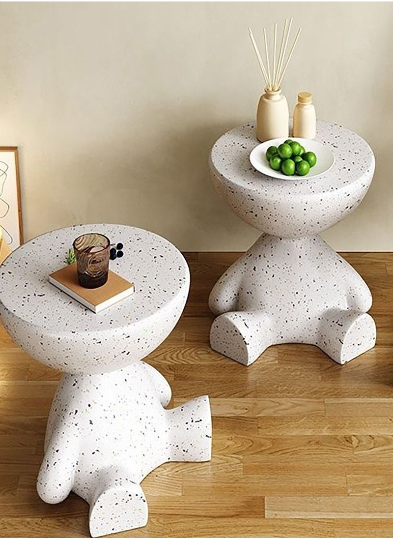 Terrazzo Side Table Bedside Table Coffee Table Cafe Table Sofa Side Table End Table Snack Table Fashion Design for Living Room Bedroom Office Retail White H43xL40xW38 cm