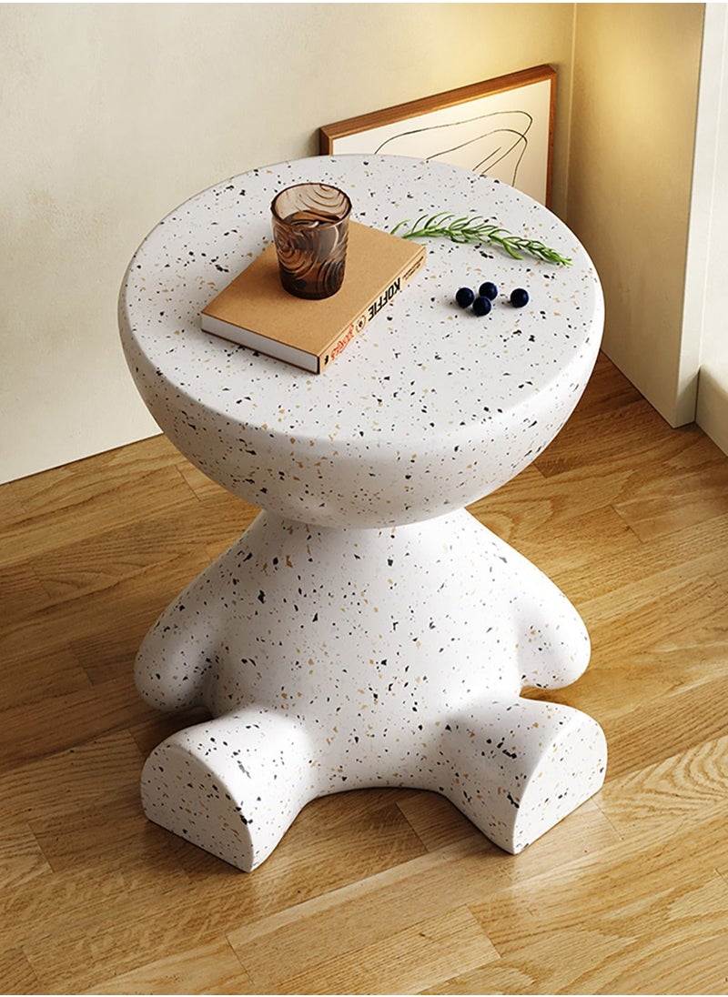 Terrazzo Side Table Bedside Table Coffee Table Cafe Table Sofa Side Table End Table Snack Table Fashion Design for Living Room Bedroom Office Retail White H43xL40xW38 cm