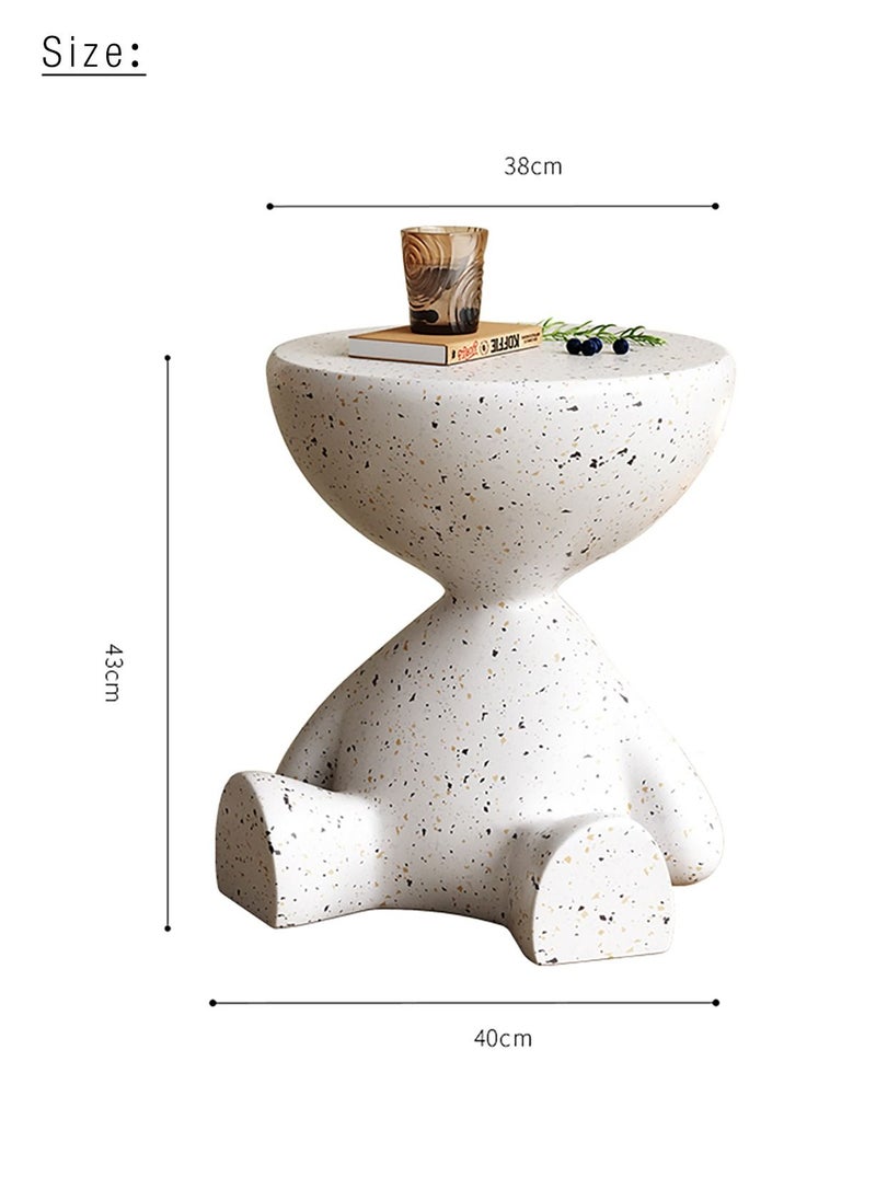 Terrazzo Side Table Bedside Table Coffee Table Cafe Table Sofa Side Table End Table Snack Table Fashion Design for Living Room Bedroom Office Retail White H43xL40xW38 cm