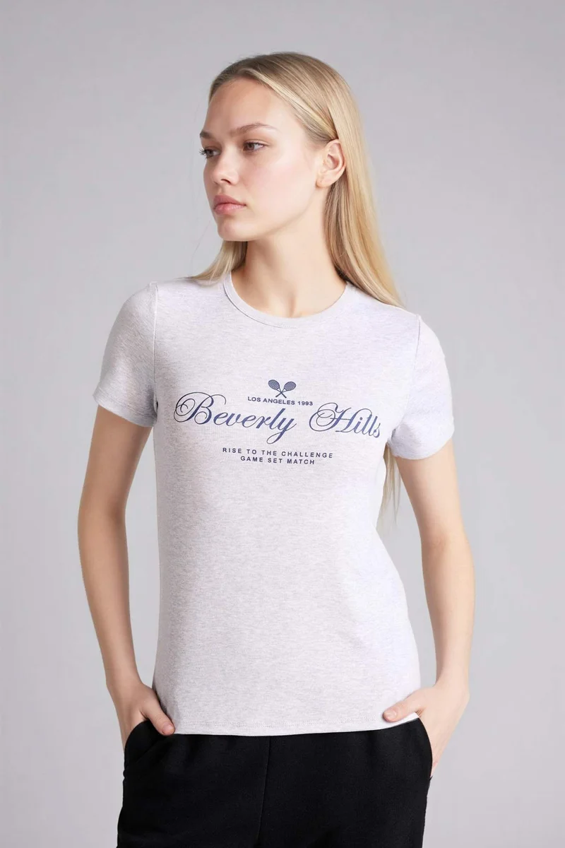 DeFacto Regular Fit Crew Neck Printed Ribana Short Sleeve T-Shirt