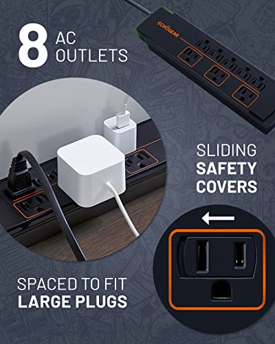ECHOGEAR ShockBlocker 8 Outlet Surge Protector Power Strip - Slim Design Can Power & Protect Your Entire TV, Office, Or Gaming Setup - Advanced Surge Suppressor with 3420 Joules of Protection - Image 3