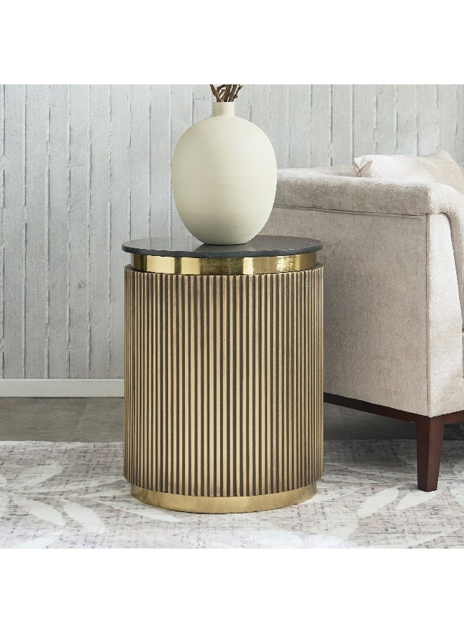 Home Box Blax Genuine Marble Top End Table with Brass Cladding Base - Image 1