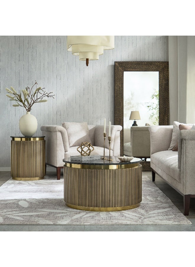 Home Box Blax Genuine Marble Top End Table with Brass Cladding Base - Image 5