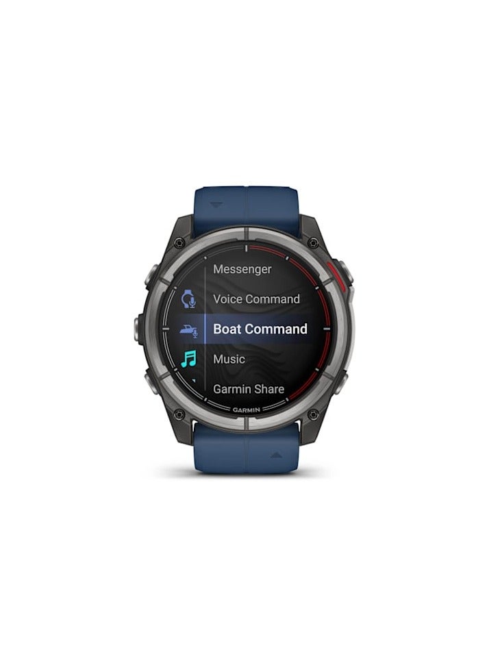 GARMIN Quatix 8 - 47MM - Sapphire Titanium bezel with captain blue silicone band - Up to 16 Days of  Battery life - 1.4"Amoled Display, sapphire crystal, Heart Rate Monitor, All day stress monitor, Tap to Pay, Super bright LED flashlight, iOS and Android compatible Captain Blue - Image 1