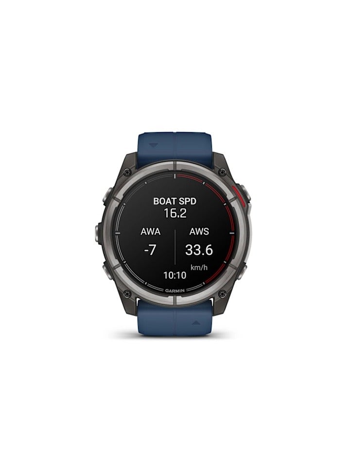 GARMIN Quatix 8 - 47MM - Sapphire Titanium bezel with captain blue silicone band - Up to 16 Days of  Battery life - 1.4"Amoled Display, sapphire crystal, Heart Rate Monitor, All day stress monitor, Tap to Pay, Super bright LED flashlight, iOS and Android compatible Captain Blue - Image 2