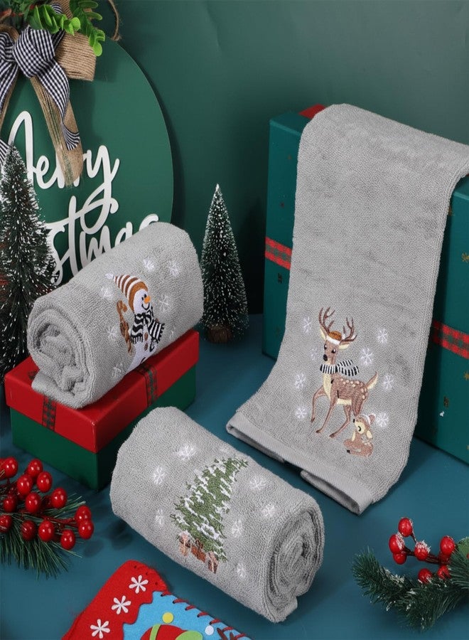 Tiamon 3 Pack Christmas Hand Towels for Bathroom Set Cotton Embroidered 13.7'' x 29.5'' Xmas Snowflake Dish Tea Fingertip Towel Cloths Decorative for Winter Holiday Kitchen Bath Gift (Gray, Elk) - Image 4