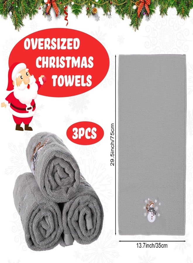 Tiamon 3 Pack Christmas Hand Towels for Bathroom Set Cotton Embroidered 13.7'' x 29.5'' Xmas Snowflake Dish Tea Fingertip Towel Cloths Decorative for Winter Holiday Kitchen Bath Gift (Gray, Elk) - Image 2