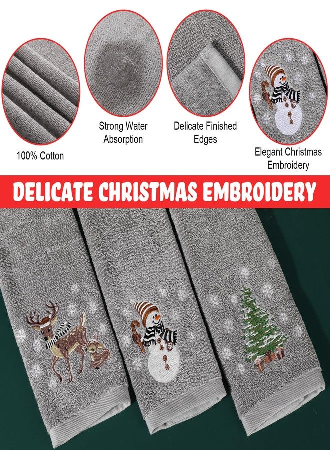 Tiamon 3 Pack Christmas Hand Towels for Bathroom Set Cotton Embroidered 13.7'' x 29.5'' Xmas Snowflake Dish Tea Fingertip Towel Cloths Decorative for Winter Holiday Kitchen Bath Gift (Gray, Elk) - Image 3