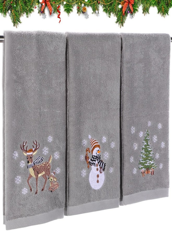 Tiamon 3 Pack Christmas Hand Towels for Bathroom Set Cotton Embroidered 13.7'' x 29.5'' Xmas Snowflake Dish Tea Fingertip Towel Cloths Decorative for Winter Holiday Kitchen Bath Gift (Gray, Elk) - Image 1