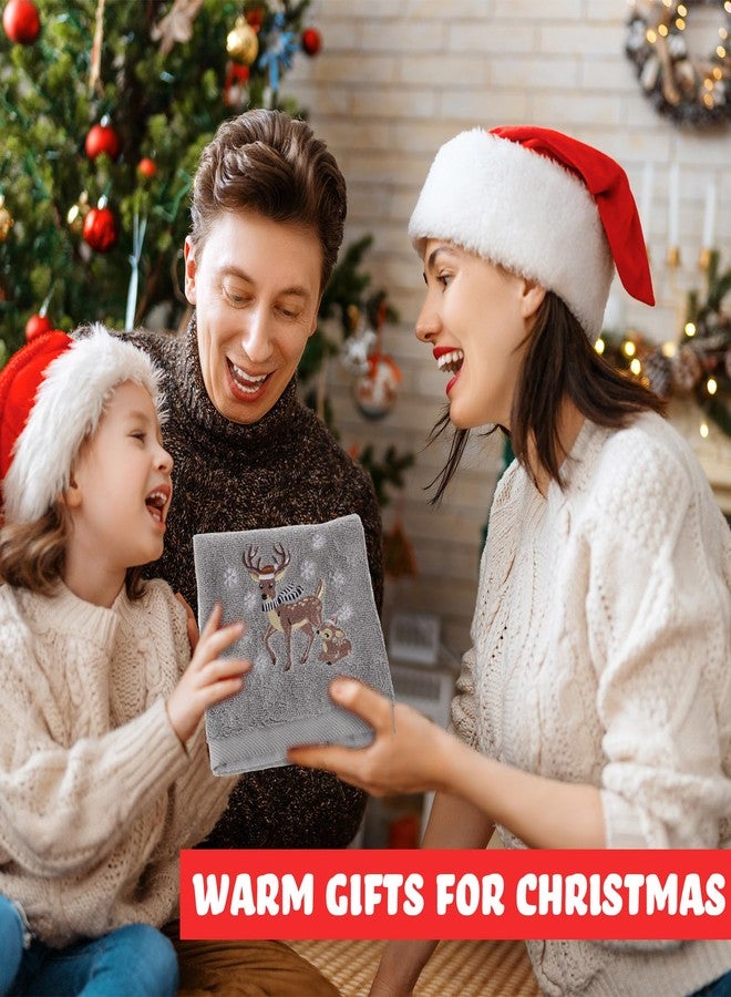 Tiamon 3 Pack Christmas Hand Towels for Bathroom Set Cotton Embroidered 13.7'' x 29.5'' Xmas Snowflake Dish Tea Fingertip Towel Cloths Decorative for Winter Holiday Kitchen Bath Gift (Gray, Elk) - Image 5
