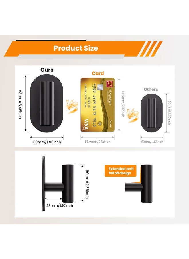 Aikzik Black Adhesive Hooks Heavy Duty, Wall Hooks for Shower, Bathroom, Towel, Coat, Robe, Stainless Steel Hooks for Hanging, Waterproof & Rustproof Sticky Hooks for Walls No Damage- 4 Pack - Image 2