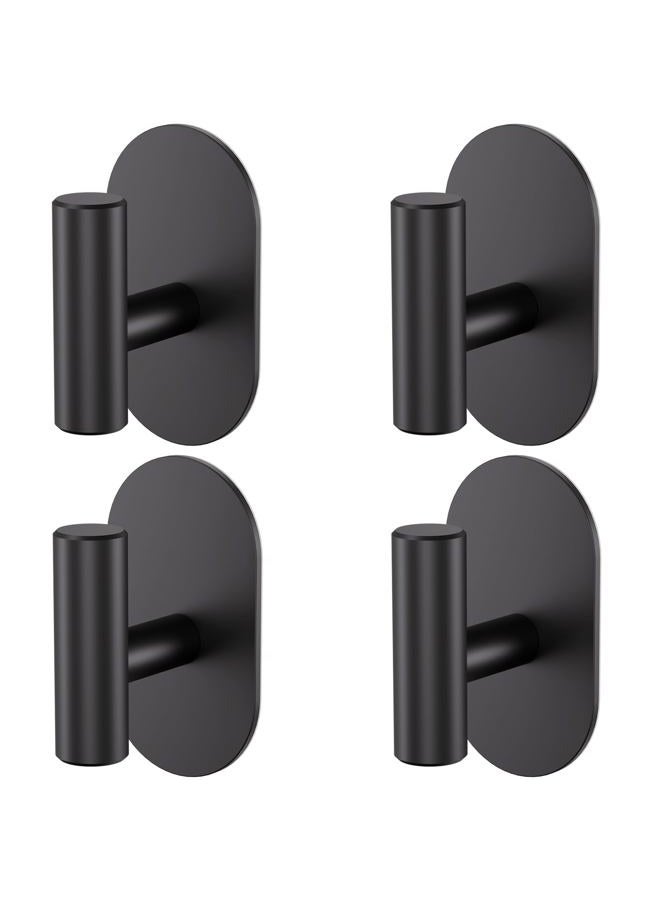 Aikzik Black Adhesive Hooks Heavy Duty, Wall Hooks for Shower, Bathroom, Towel, Coat, Robe, Stainless Steel Hooks for Hanging, Waterproof & Rustproof Sticky Hooks for Walls No Damage- 4 Pack - Image 1