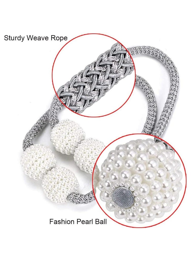 LIMITLESS Magnetic 2 PCS Pearl Curtain Buckle Magnetic European Style Decorative Weave Rope Curtain Rings & Buckles Holder for Window Sheer Blackout Draperies, Braided Straps Ball Buckles, (Blue) - Image 3