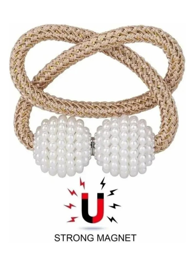 LIMITLESS Magnetic 2 PCS Pearl Curtain Buckle Magnetic European Style Decorative Weave Rope Curtain Rings & Buckles Holder for Window Sheer Blackout Draperies, Braided Straps Ball Buckles, (Blue) - Image 2