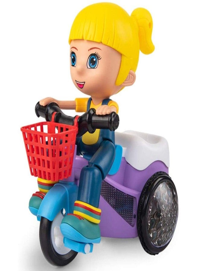 Mummy Please Battery-Operated Tricycle Toy with Light-Up Wheels, Moving Doll, Storage Basket, Multiple Buckles (Bump-N-Go Girl) - Image 1