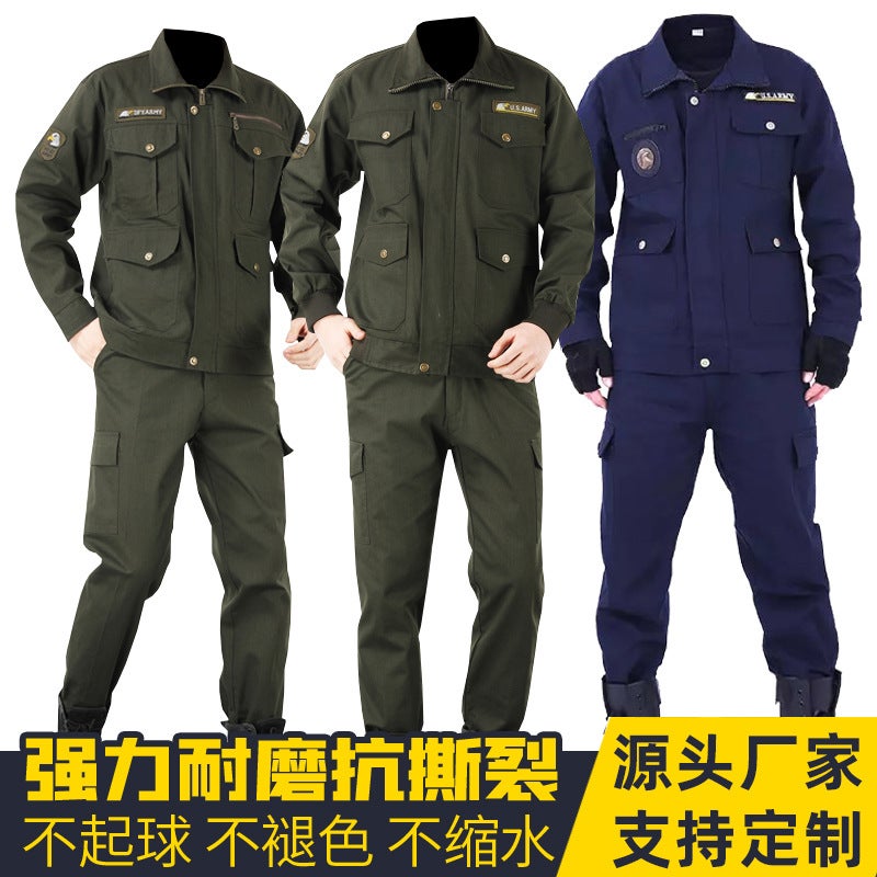 Spring and Autumn Work Clothes suit Men's Thickened Labor Protection Clothing Auto Repair Welder Anti-scald Wear-resistant Construction Site Construction Tooling Wholesale - Image 2