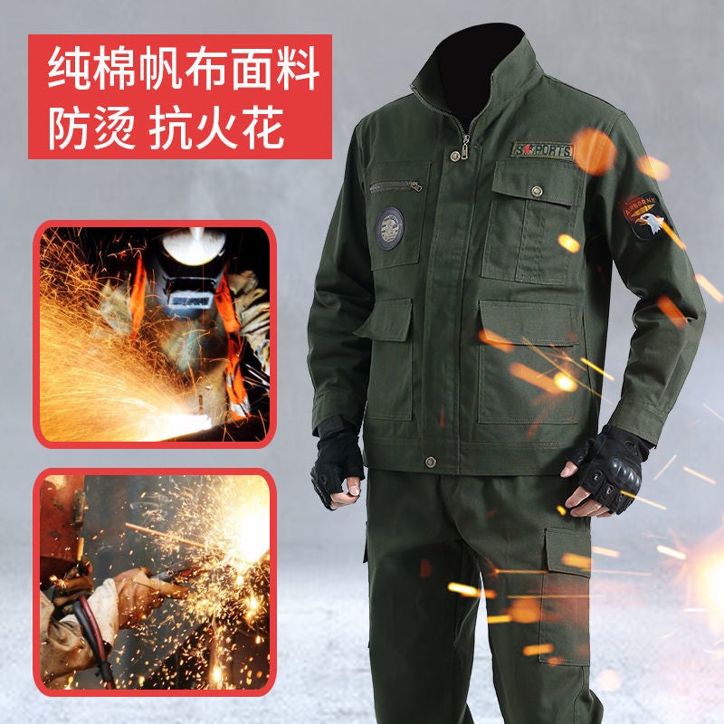 Spring and Autumn Work Clothes suit Men's Thickened Labor Protection Clothing Auto Repair Welder Anti-scald Wear-resistant Construction Site Construction Tooling Wholesale - Image 5