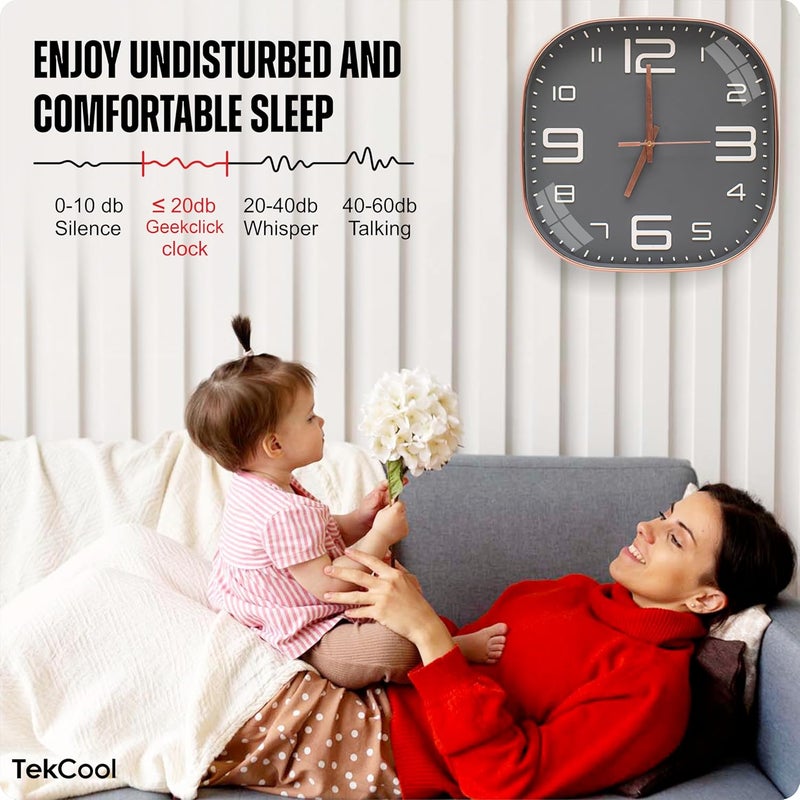 TEKCOOL Plastic Analogue Wall Clock 12" Silent Quartz Decorative Latest Wall Clock Non-Ticking Classic Clock Battery Operated Round Easy to Read for Room/Home/Kitchen/Bedroom/Office/School.Grey Gold' - Image 4