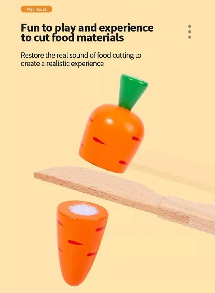 GULFLINK ألعاب مطبخ خشبية للأطفال، ألعاب تقطيع الخضروات والفواكه، ألعاب ملونة - Image 5