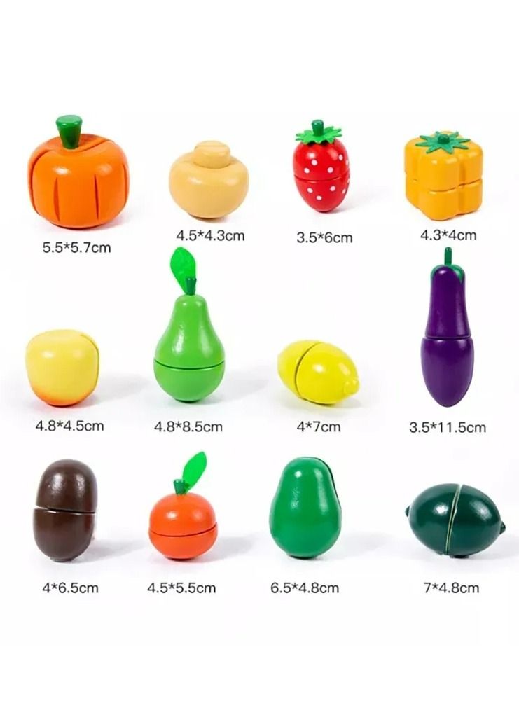 GULFLINK ألعاب مطبخ خشبية للأطفال، ألعاب تقطيع الخضروات والفواكه، ألعاب ملونة - Image 2