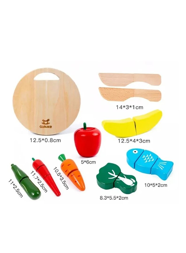 GULFLINK ألعاب مطبخ خشبية للأطفال، ألعاب تقطيع الخضروات والفواكه، ألعاب ملونة - Image 3