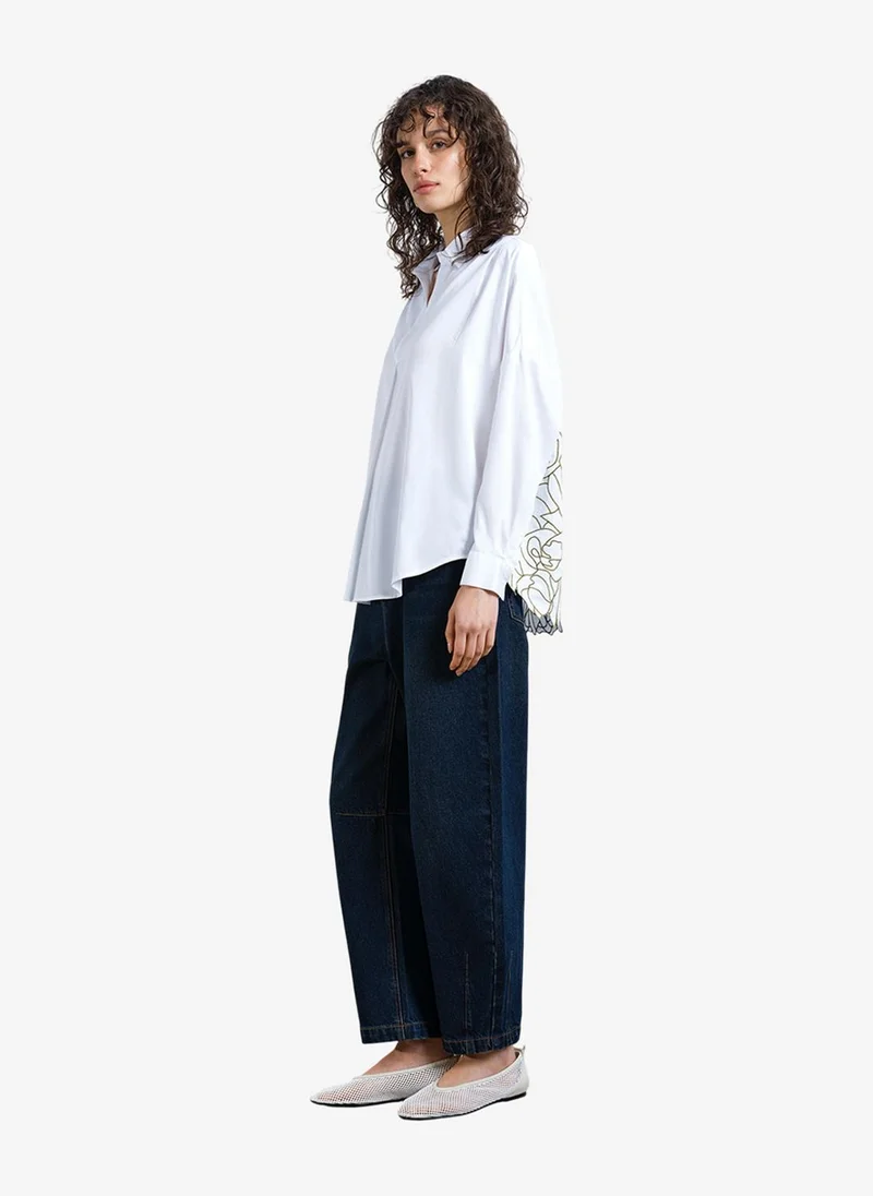 فرنش كونكشن Women's Linen White/Khaki Lotta Alexis Cutout Back Shirt