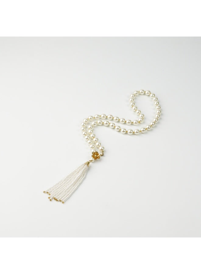 LumiArk Elegant Pearl Necklace with Tassel Accents - Image 2