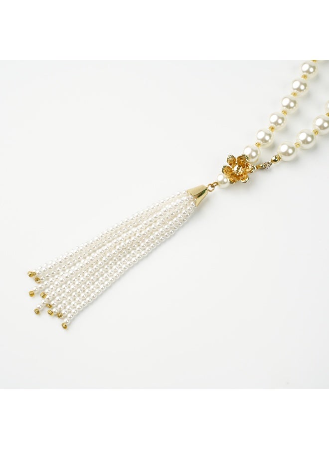 LumiArk Elegant Pearl Necklace with Tassel Accents - Image 3