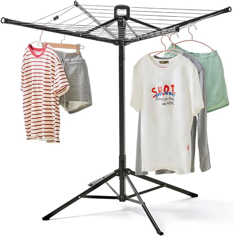 JS HANGER Rotary Clothes Drying Rack, 65 ft Outdoor Umbrella Drying Rack with Easy Push-Pull Handle, Foldable Laundry Drying Rack for Balcony, Patio & Backyard, Space-Saving Air Dryer - Image 1