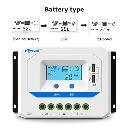 EPEVER® 30A Solar Charge Controller 12V/24V Auto Working PWM Solar Panel Charge Regulator with LCD Display and Powerful Dual USB Output - Image 3