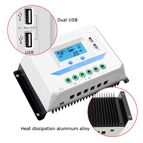 EPEVER® 30A Solar Charge Controller 12V/24V Auto Working PWM Solar Panel Charge Regulator with LCD Display and Powerful Dual USB Output - Image 5