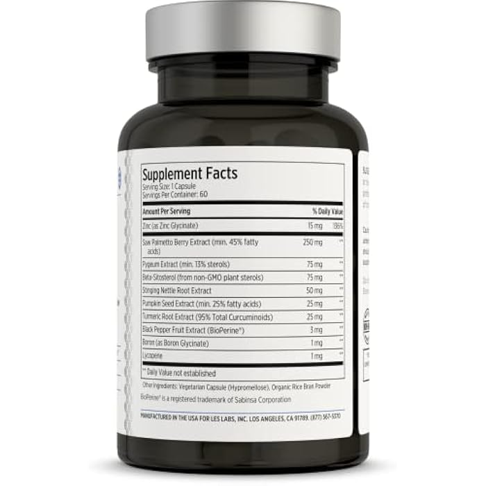 LES Labs Prostate Health – Prostate Support, Urinary Tract Health, Fewer Bathroom Visits & Improved Sleep – Saw Palmetto, Pygeum, Beta Sitosterol & Nettle Root – Non-GMO Supplement – 60 Capsules - Image 2