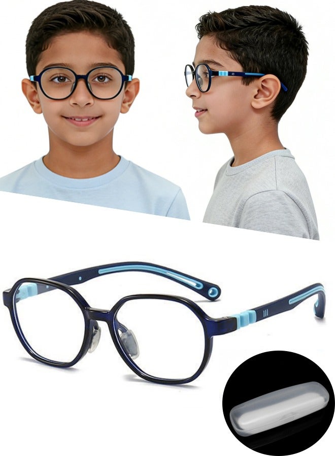 نظارات أزرق داكن للأطفال تحجب الضوء الأزرق مع حافظة نظارات مضادة لإجهاد العين حماية UV400 نظارات ألعاب الكمبيوتر مع إطار TR90 خفيف الوزن للأولاد والبنات من سن 3 إلى 12 سنة دروس عبر الإنترنت وقت استخدام الجهاز اللوحي أنشطة خارجية - Image 1