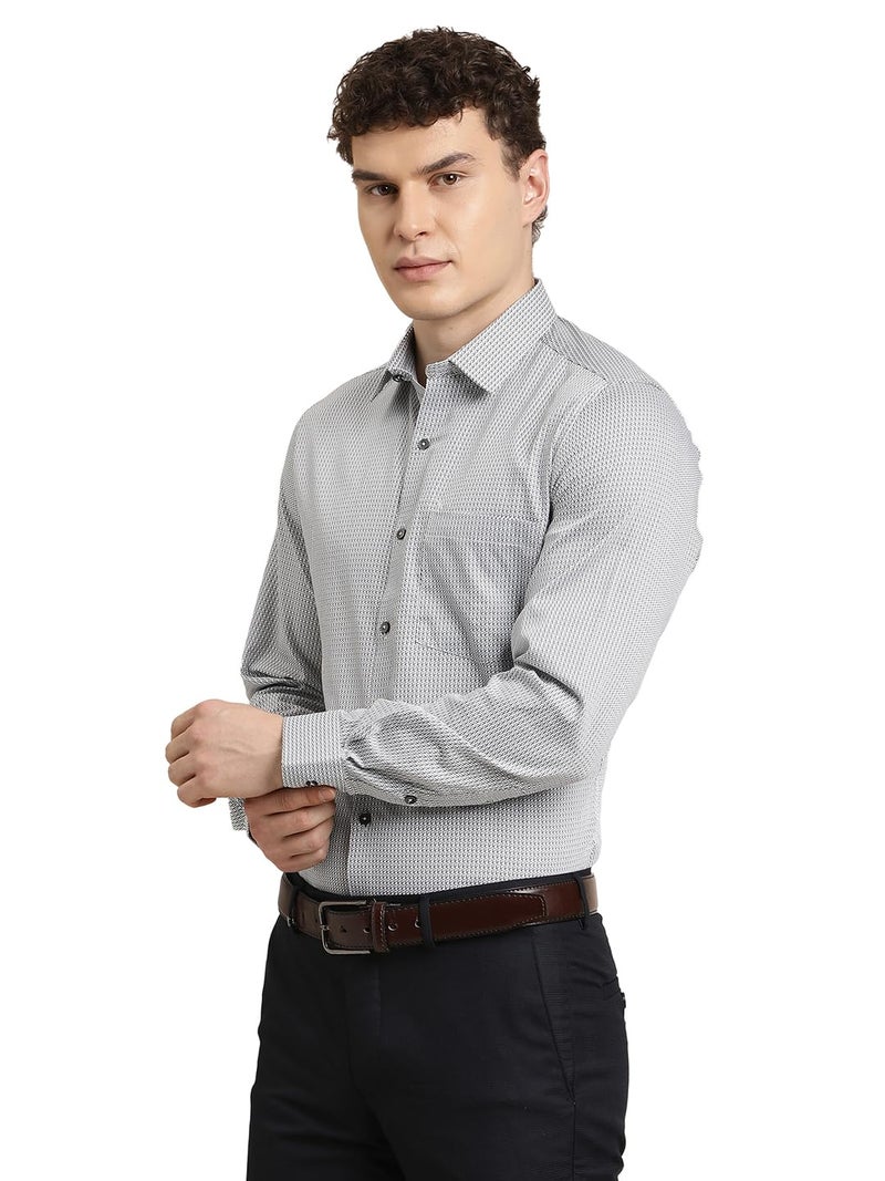 Turtle Men Slim Fit Printed Pure Cotton Grey Formal Shirt - Image 1