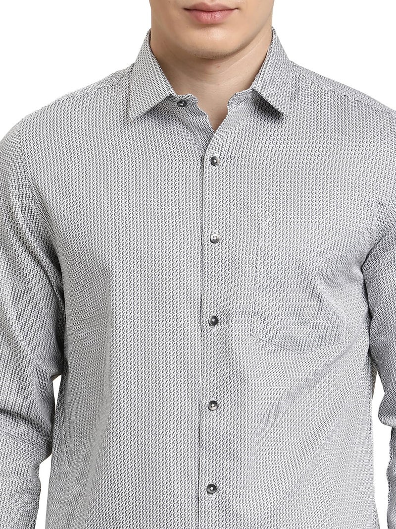 Turtle Men Slim Fit Printed Pure Cotton Grey Formal Shirt - Image 5