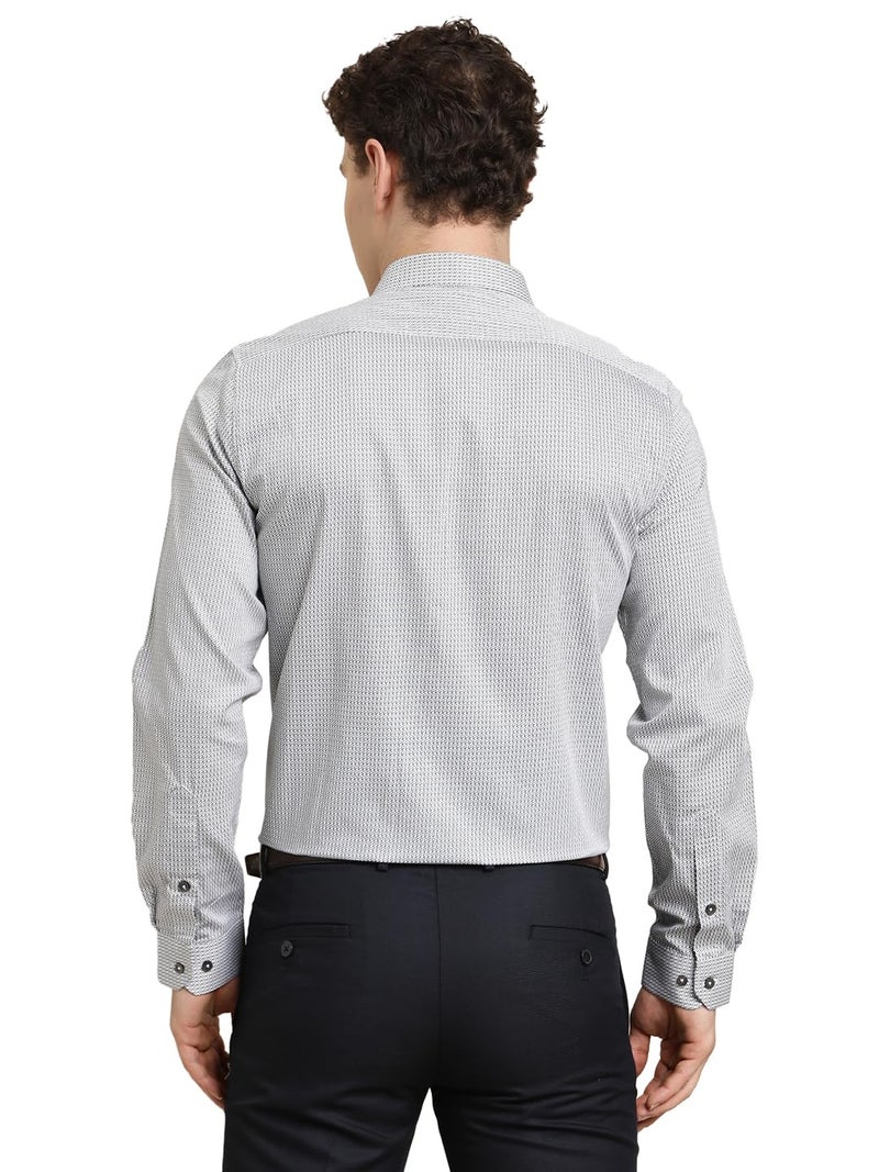 Turtle Men Slim Fit Printed Pure Cotton Grey Formal Shirt - Image 2