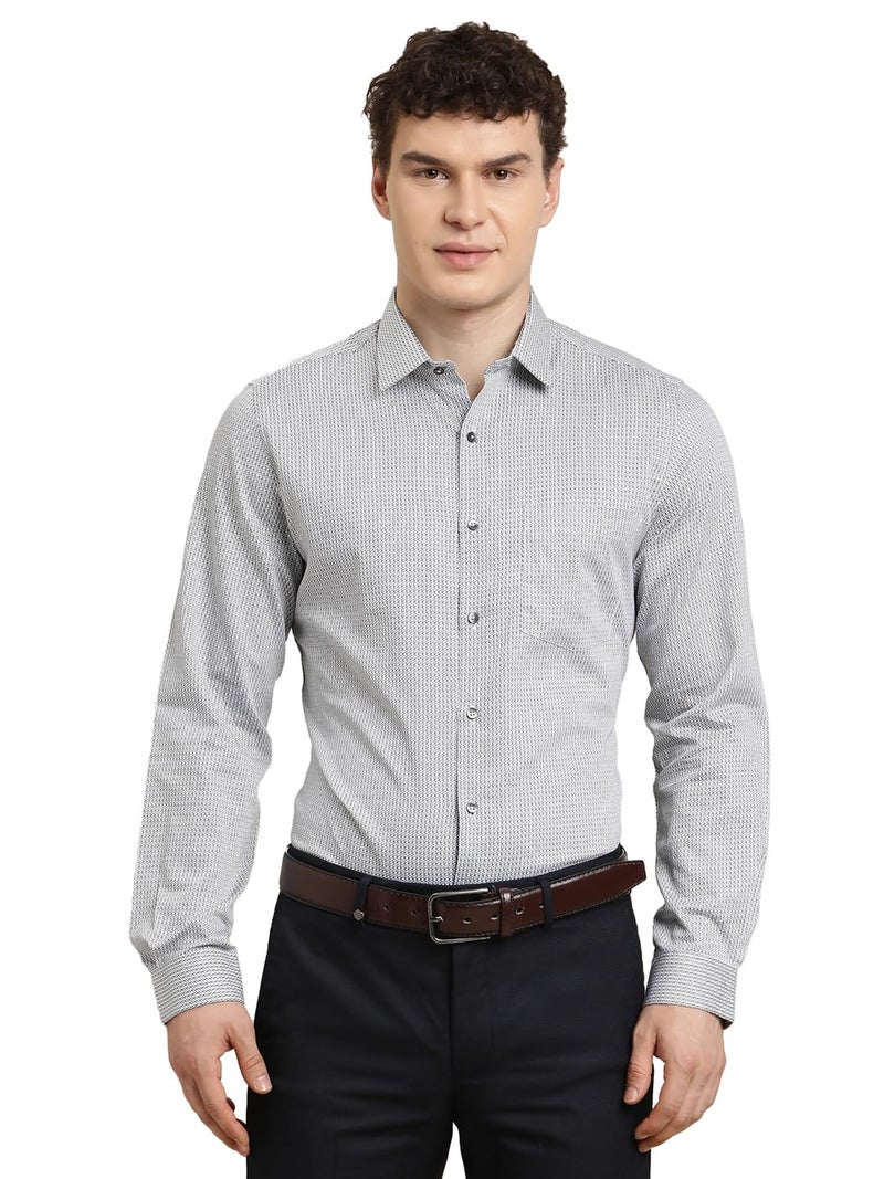 Turtle Men Slim Fit Printed Pure Cotton Grey Formal Shirt - Image 4