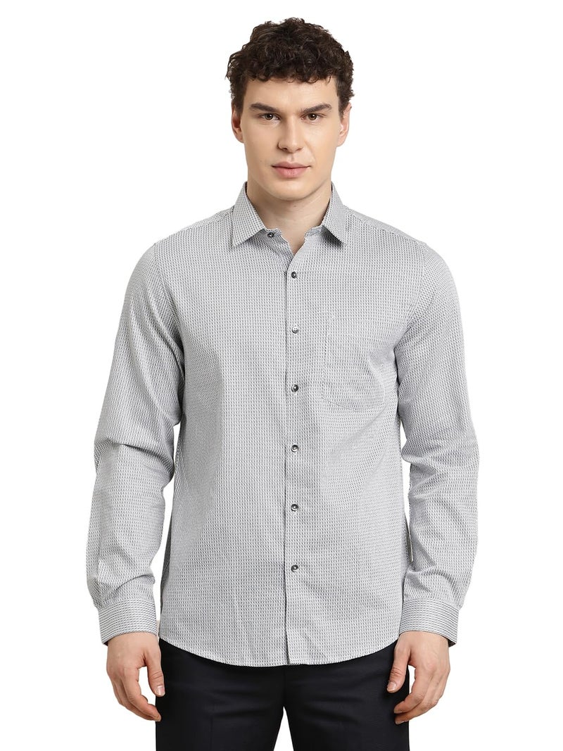 Turtle Men Slim Fit Printed Pure Cotton Grey Formal Shirt - Image 3