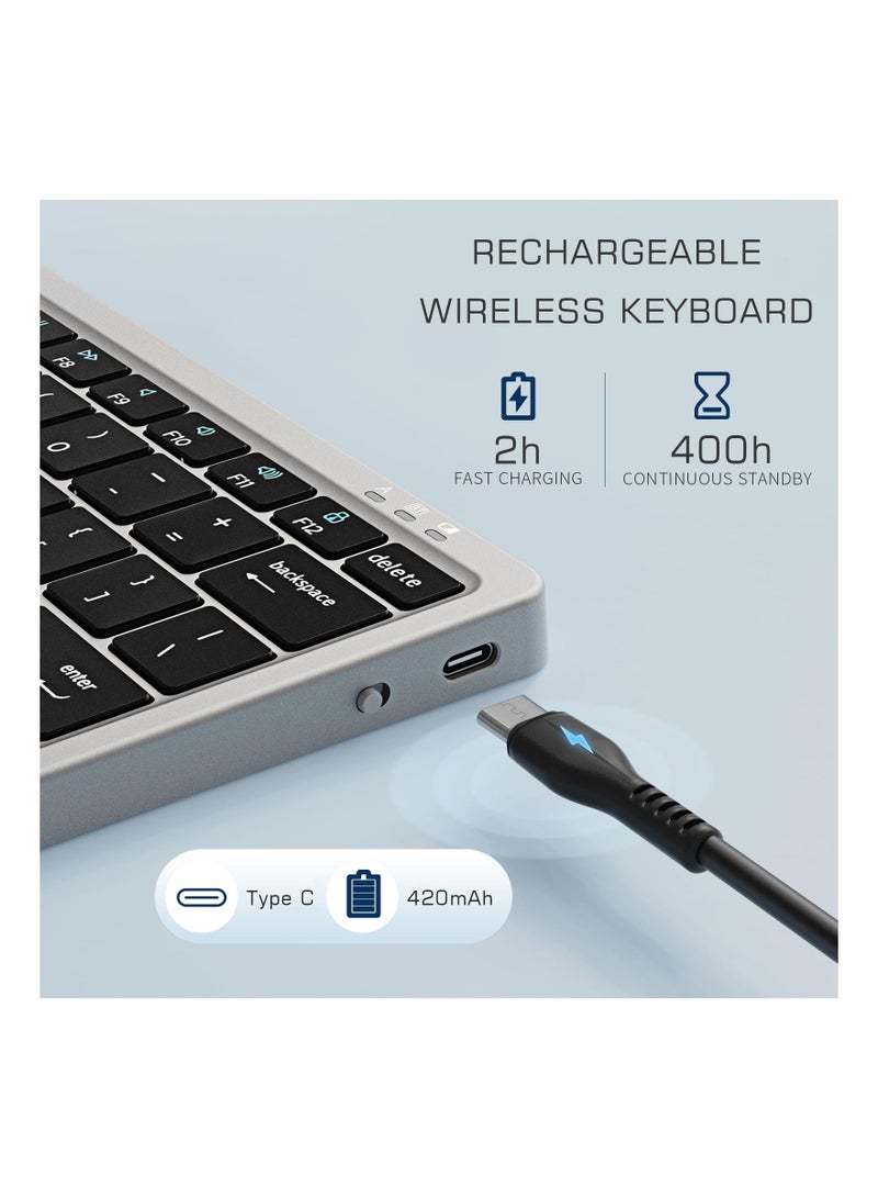 Full Size Wireless Bluetooth Keyboard with Hidden Touchpad , (Sync Up to 3 Devices) Portable Keyboard with Bluetooth Connection PU Tablet Stand Bluetooth Keyboard for Windows iOS Android Mac, Black