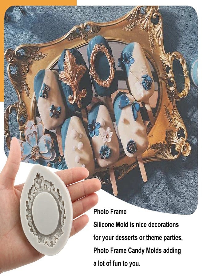 Sijiangmold Photo Frame Fondant Mold Picture Frames Silicone Mold Baroque Style Frame Molds For Cupcake Topper Cake Decoration Chocolate Candy Polymer Clay Gum Paste Set Of 4 - Image 3